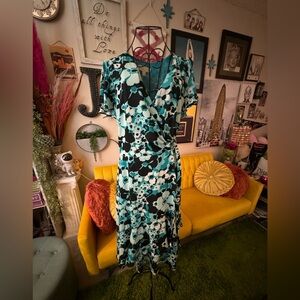 MICHAEL KORS BLUE FLORAL WRAP DRESS